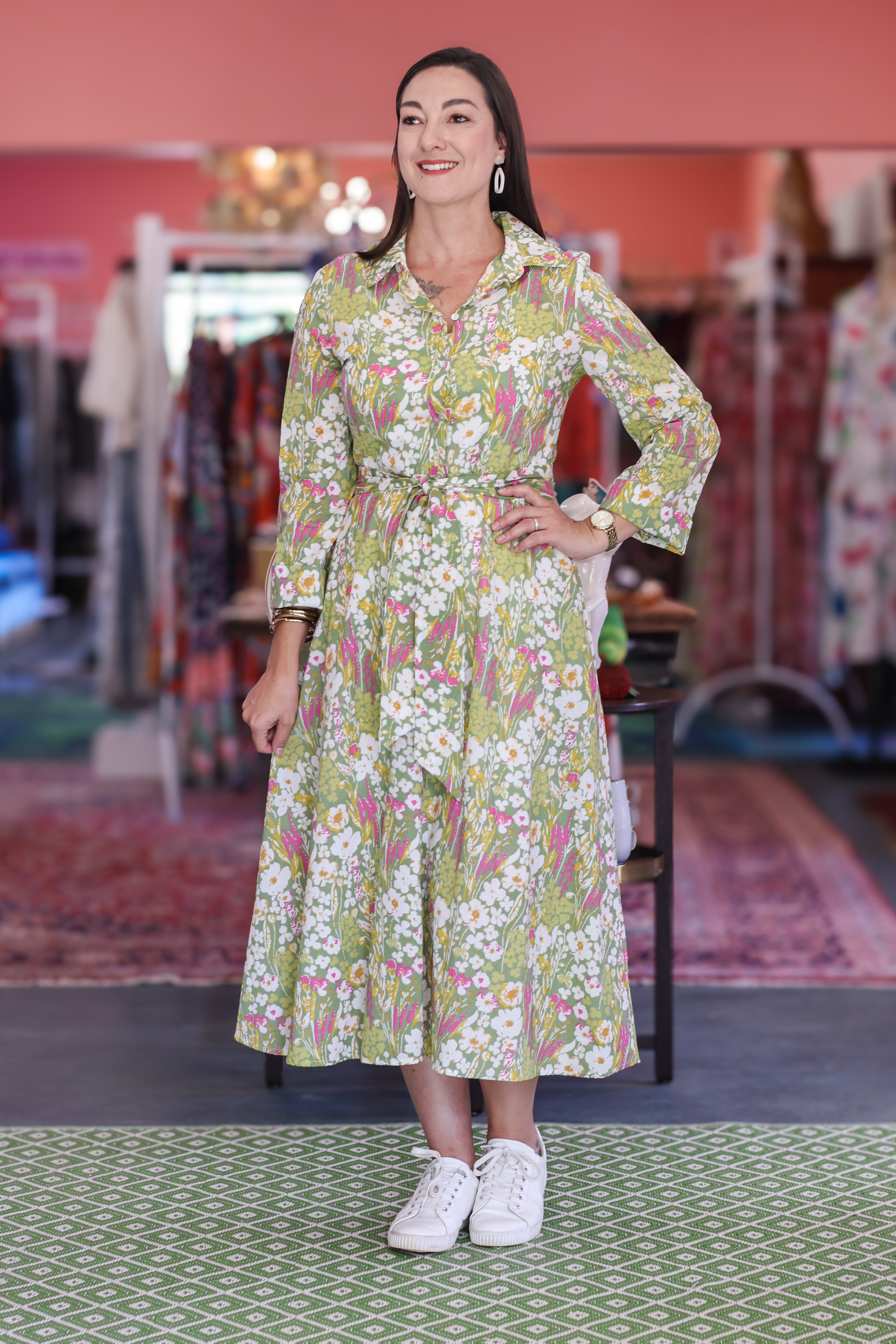 Iconic Marigold Dress | Green and Pink Garden
