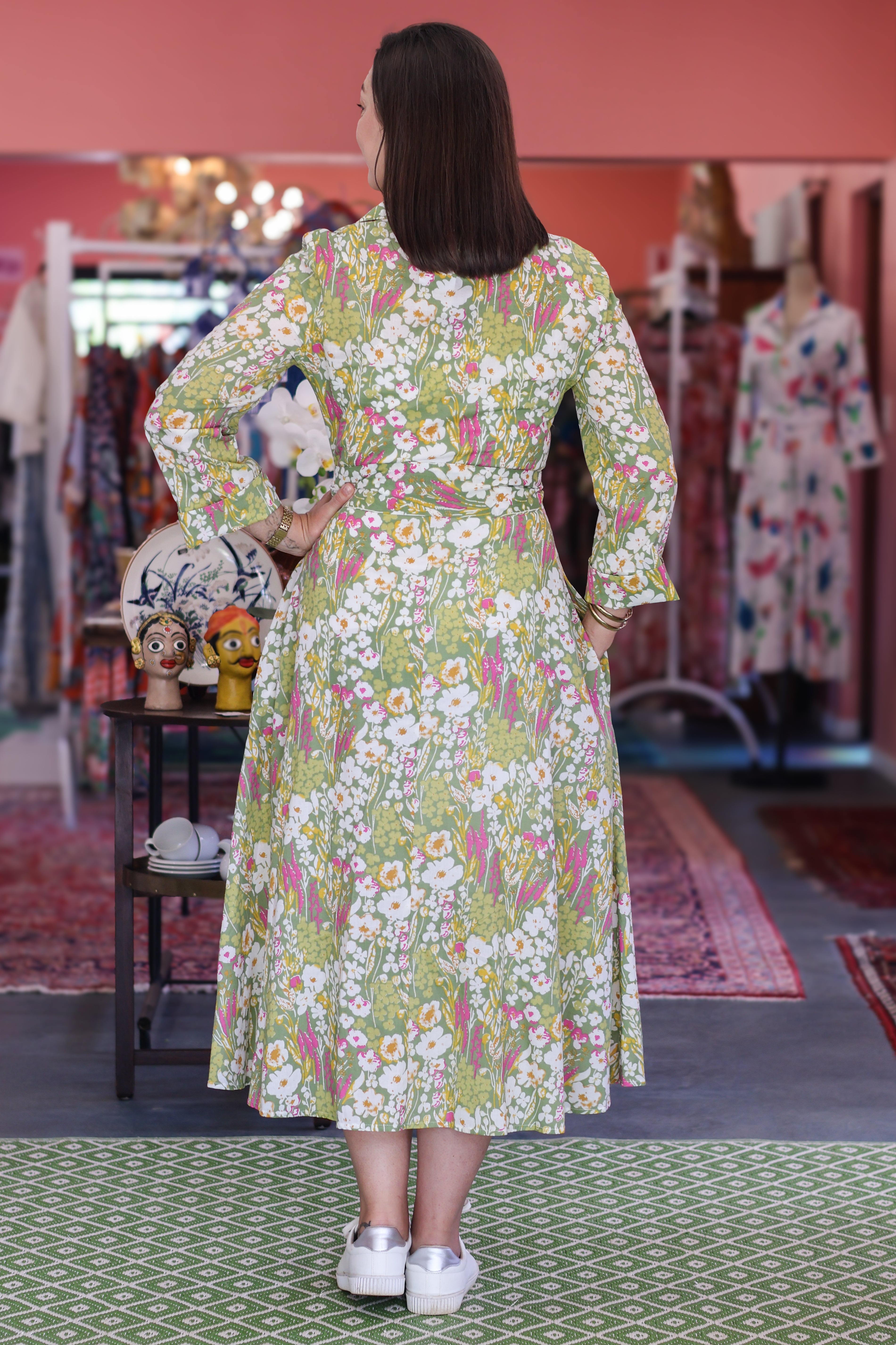 Iconic Marigold Dress | Green and Pink Garden