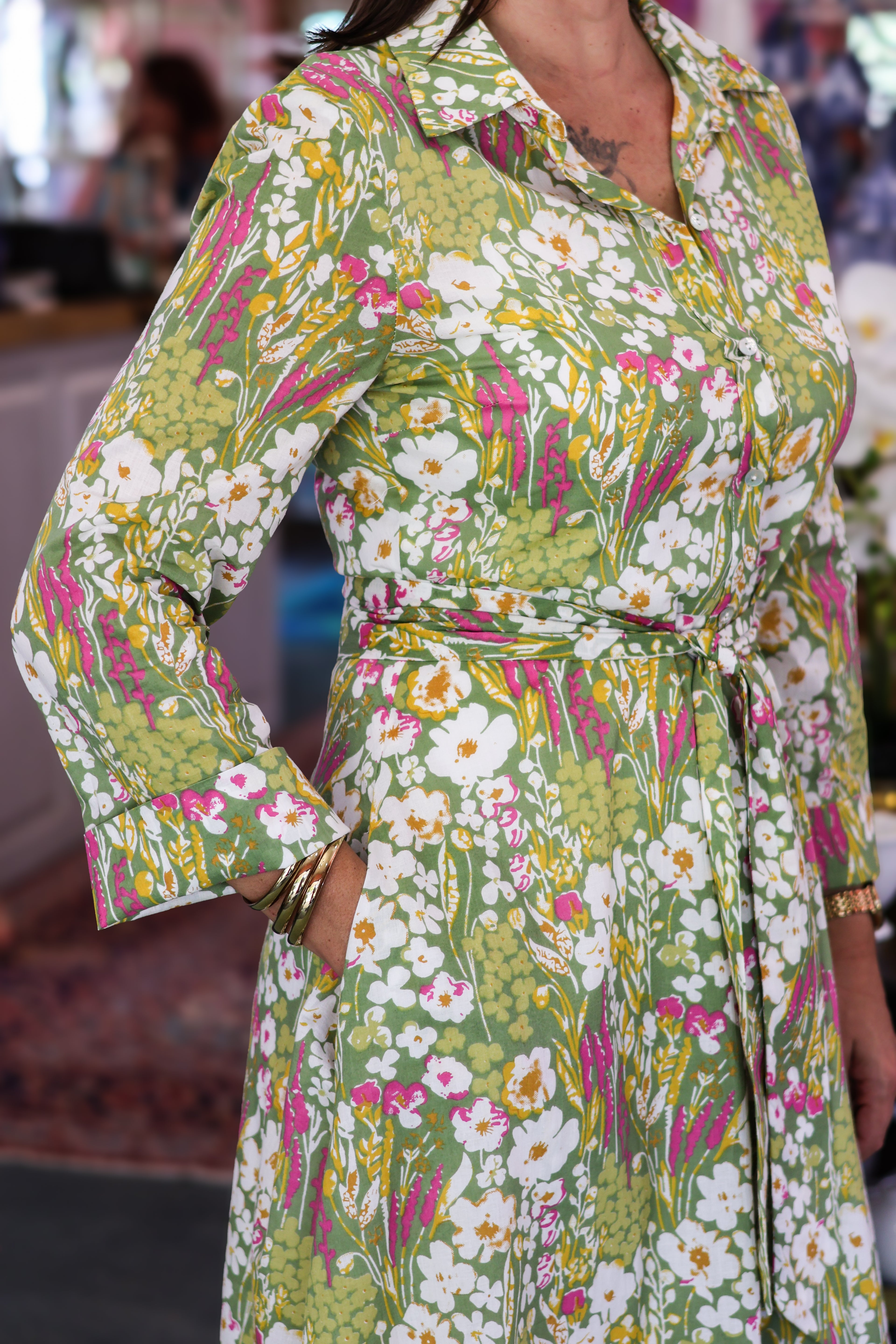 Iconic Marigold Dress | Green and Pink Garden