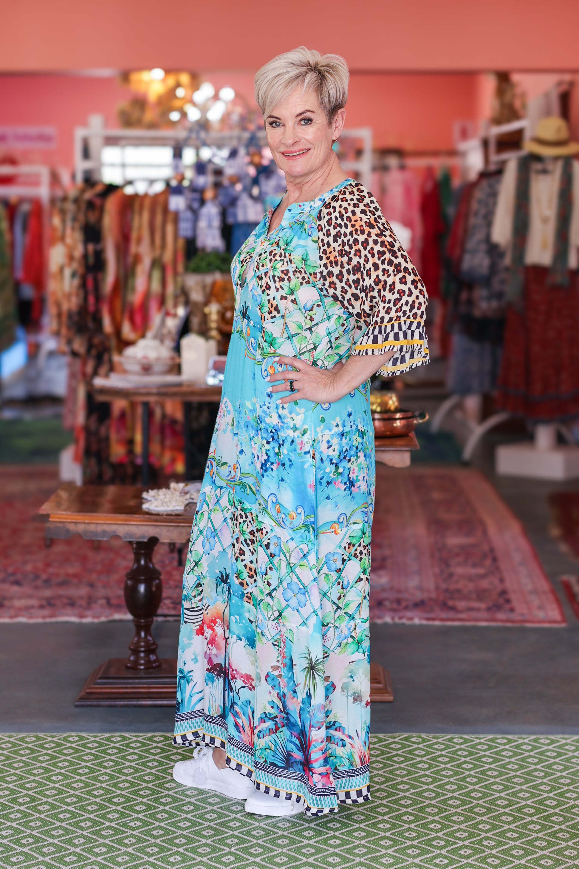 Frock 'n Roll - Leopard/Blue Floral Print Dress