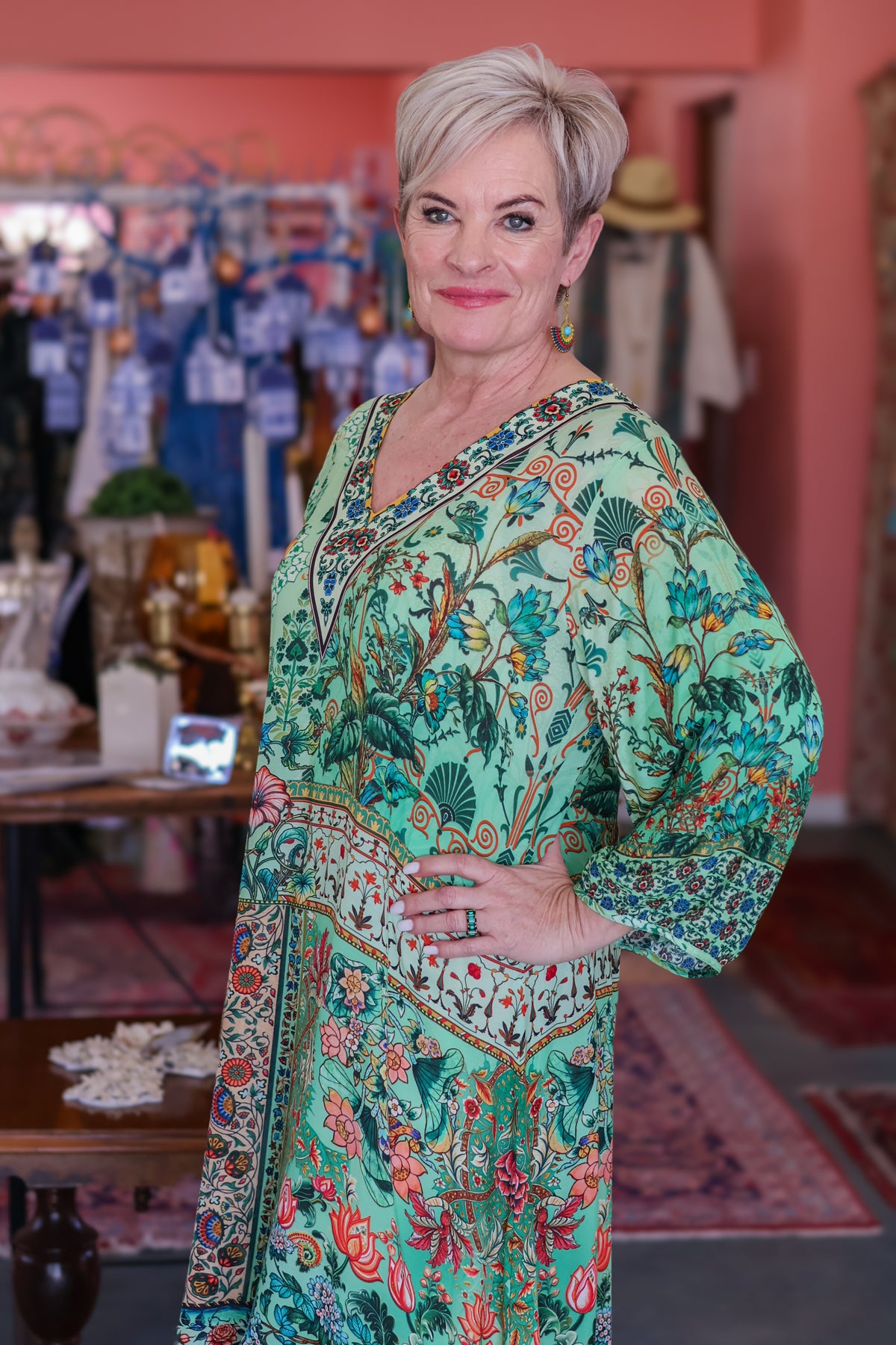 Frock 'n Roll - Green V-Neck Floral Dress
