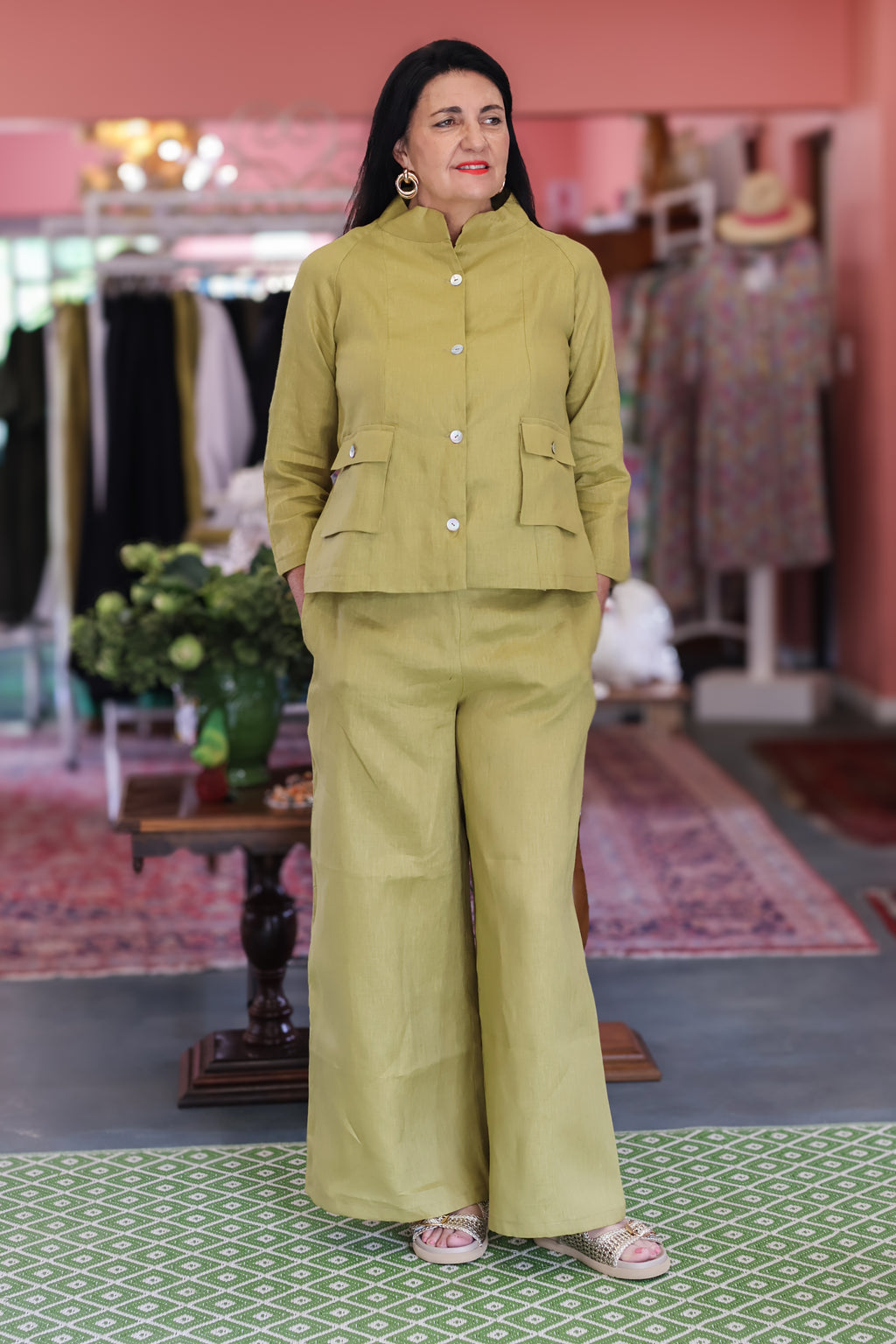 Linen Olive Palazzo Pants