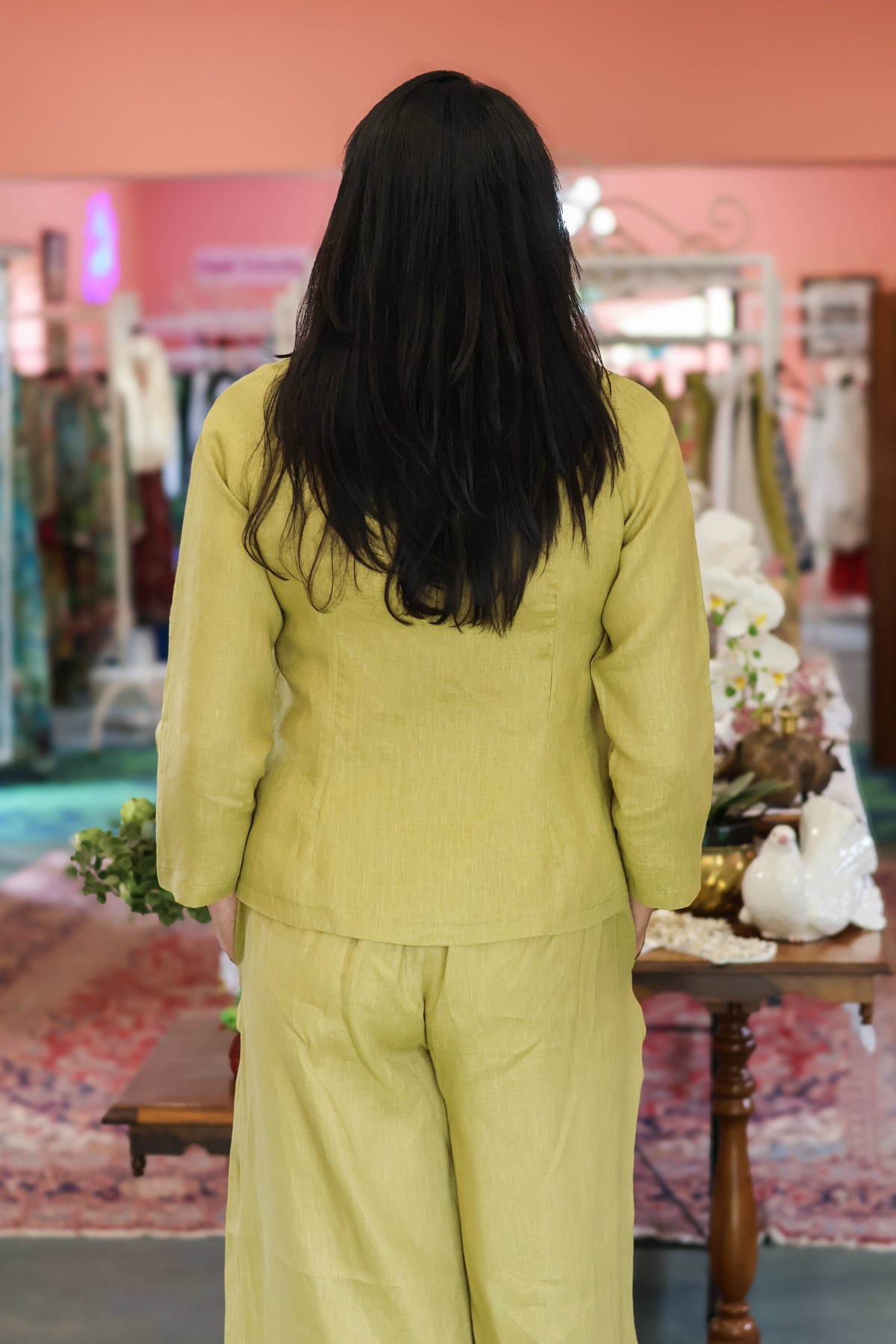 Linen Olive Button-Up Jacket
