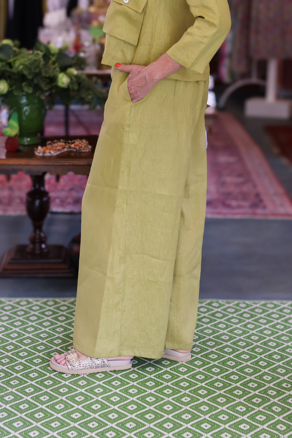 Linen Olive Palazzo Pants