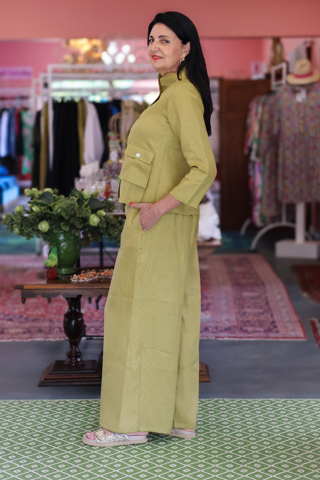 Linen Olive Palazzo Pants
