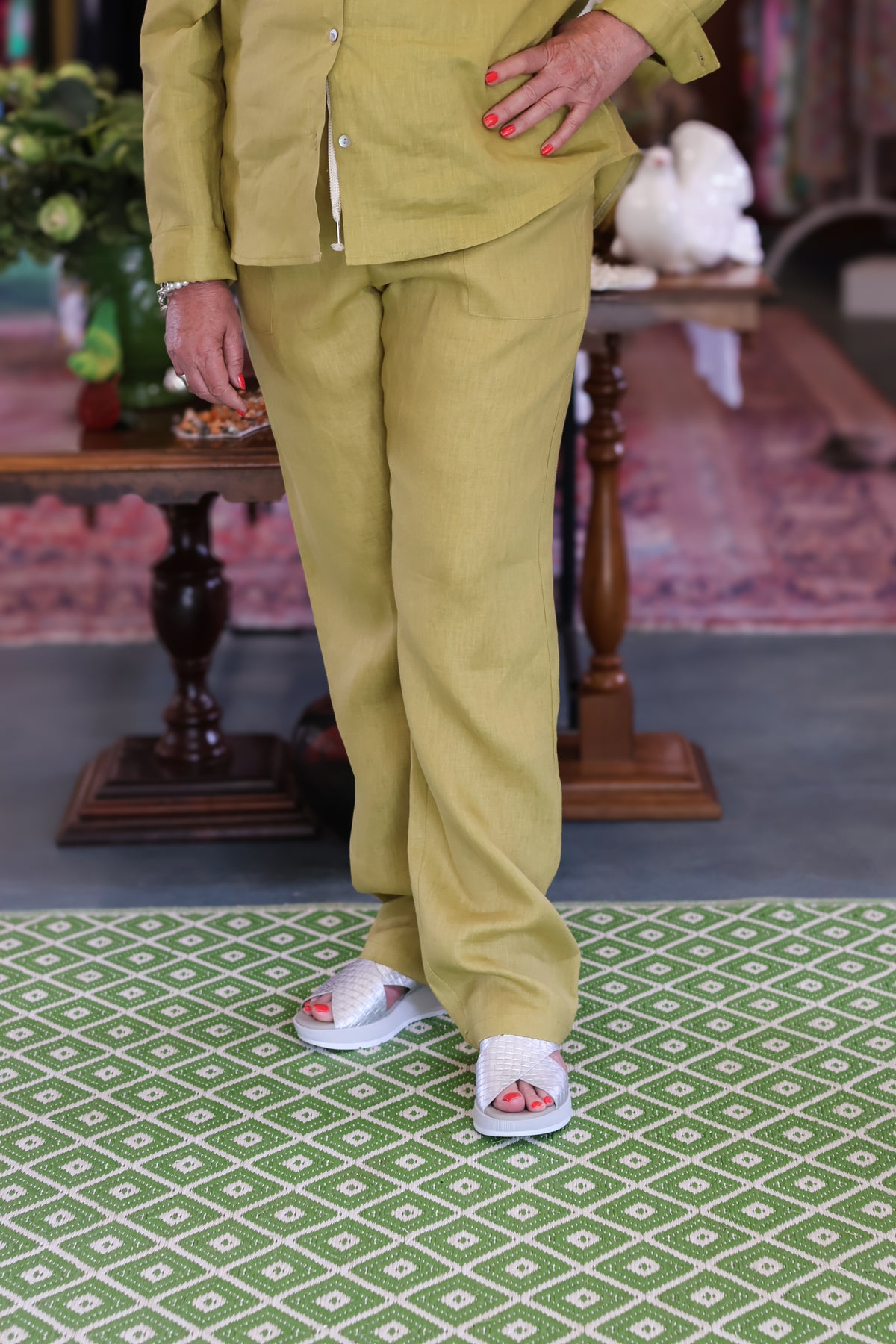 Linen Olive Straight Leg Pants