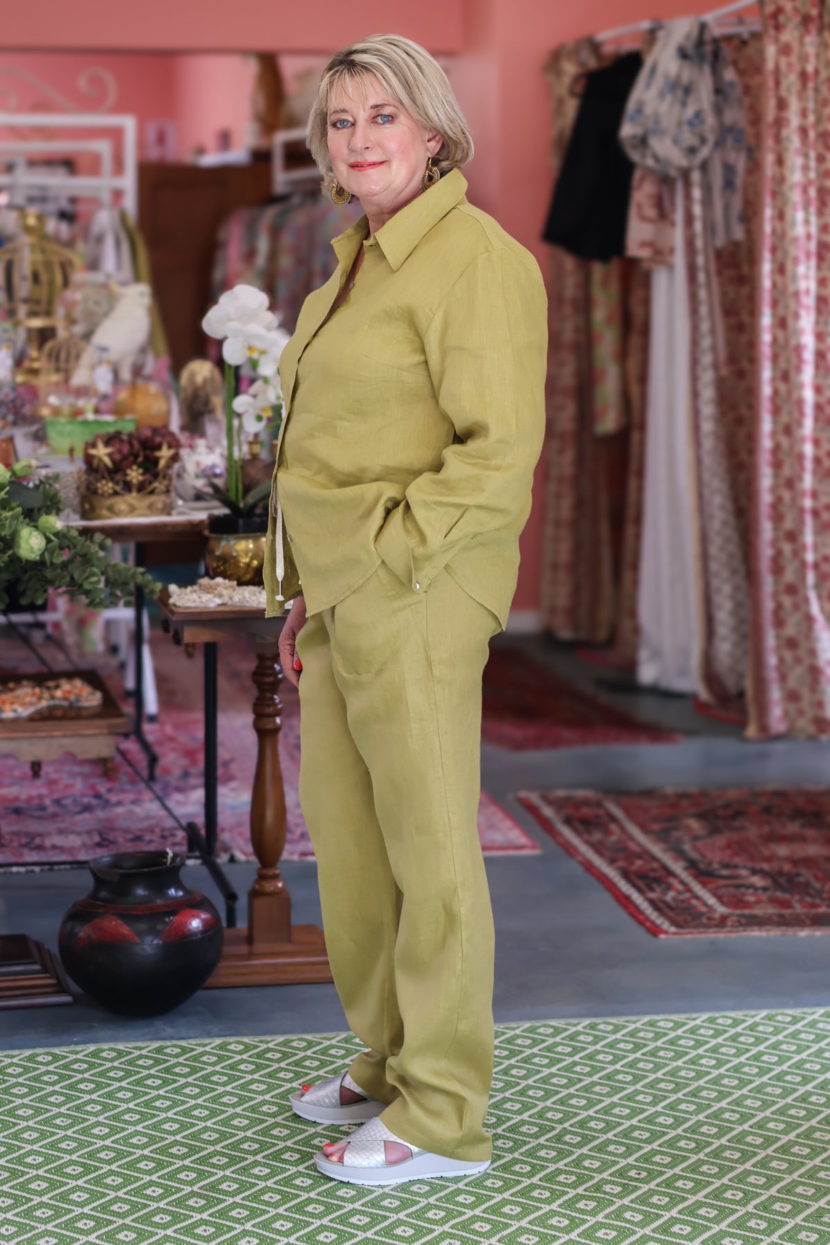 Linen Olive Straight Leg Pants